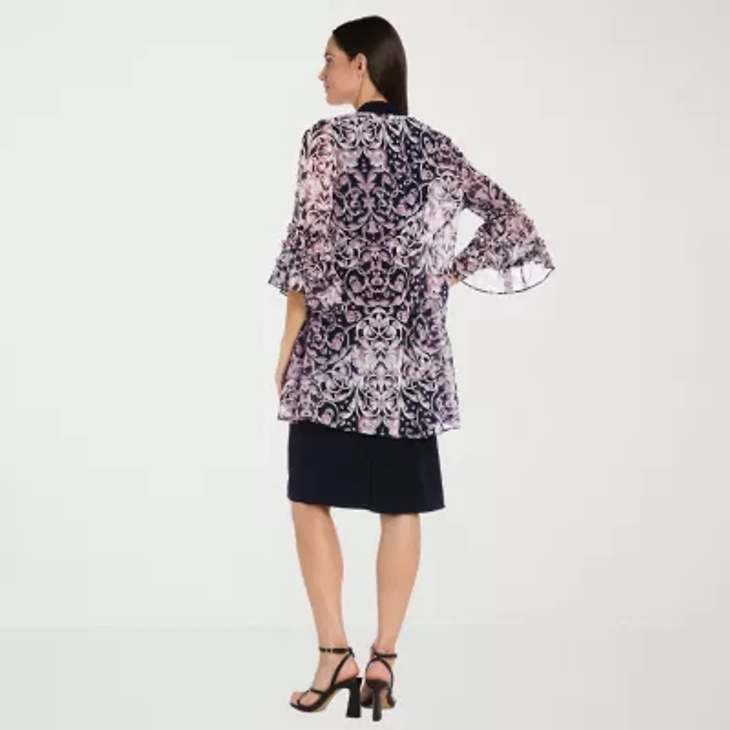 R & M Richards Womens Floral Jacket Dress With Removable Necklace