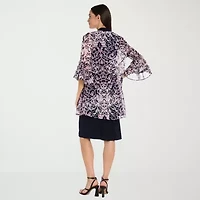R & M Richards Womens Floral Jacket Dress With Removable Necklace