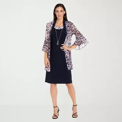 R & M Richards Womens Floral Jacket Dress With Removable Necklace