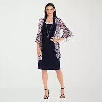 R & M Richards Womens Floral Jacket Dress With Removable Necklace