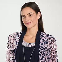 R & M Richards Womens Floral Jacket Dress With Removable Necklace