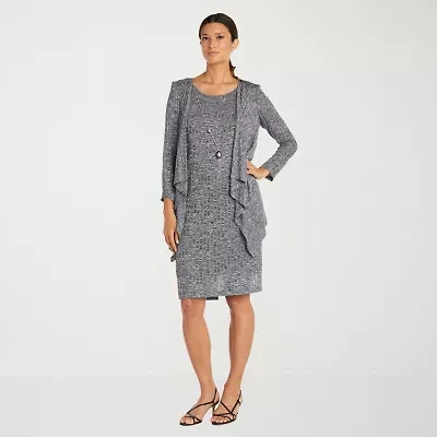 R & M Richards Womens Faux-Jacket Dress With Removable Necklace