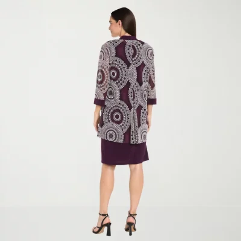 R & M Richards Womens Circles Jacket Dress With Removable Necklace