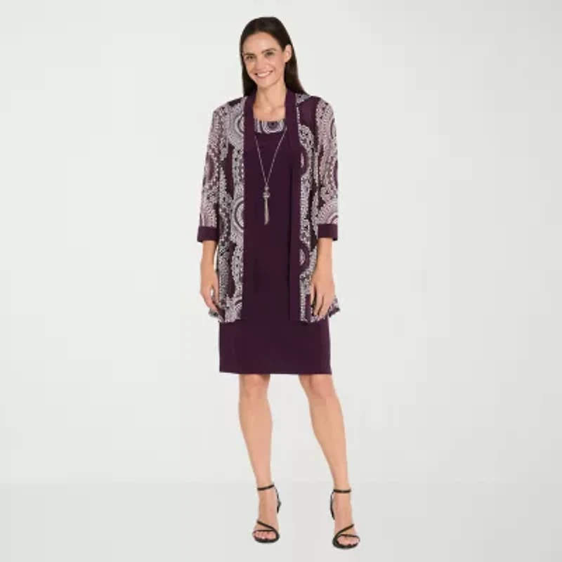 R & M Richards Womens Circles Jacket Dress With Removable Necklace