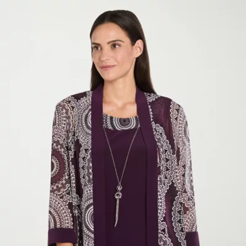 R & M Richards Womens Circles Jacket Dress With Removable Necklace
