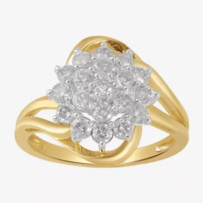 (I, I2) Womens 1 CT. T.W. Lab Grown White Diamond 10K Gold Cluster Cocktail Ring