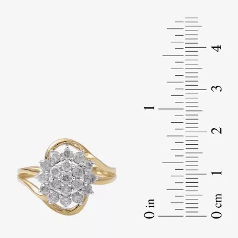 (I, I2) Womens 1 CT. T.W. Lab Grown White Diamond 10K Gold Cluster Cocktail Ring