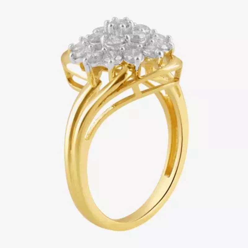 (I, I2) Womens 1 CT. T.W. Lab Grown White Diamond 10K Gold Cluster Cocktail Ring
