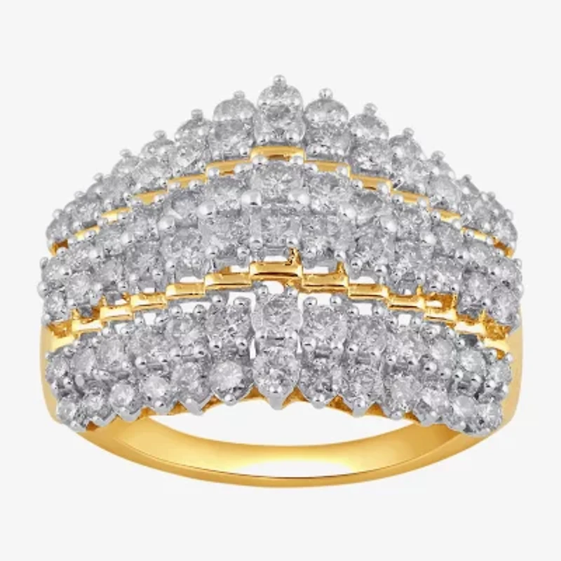 I,I2) Womens 2 CT. T.W. Lab Grown White Diamond 10K Gold Cluster Cocktail Ring