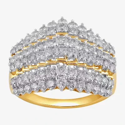 I,I2) Womens 2 CT. T.W. Lab Grown White Diamond 10K Gold Cluster Cocktail Ring