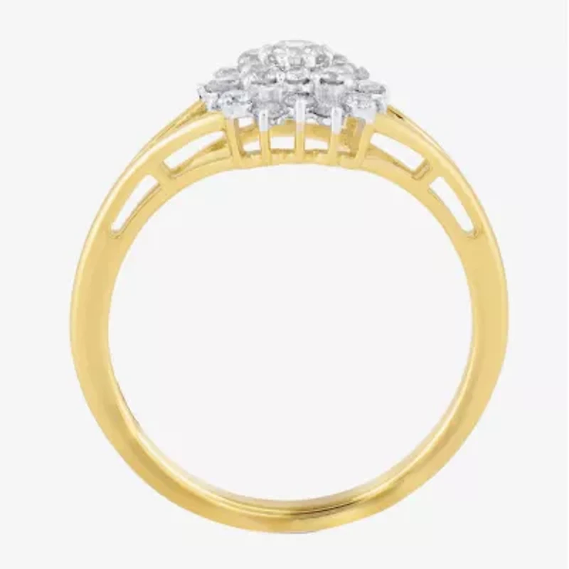 (I,I2) Womens 1/2 CT. T.W. Lab Grown White Diamond 10K Gold Cluster Cocktail Ring
