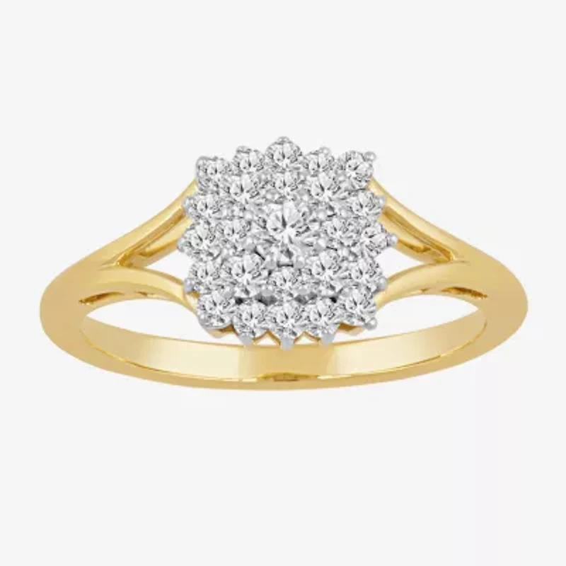 (I,I2) Womens 1/2 CT. T.W. Lab Grown White Diamond 10K Gold Cluster Cocktail Ring