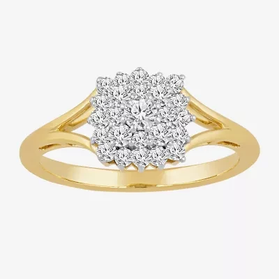 (I,I2) Womens 1/2 CT. T.W. Lab Grown White Diamond 10K Gold Cluster Cocktail Ring