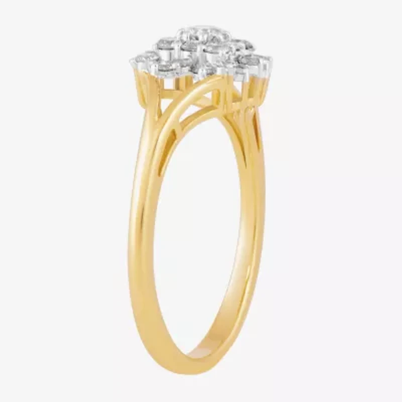(I,I2) Womens 1/2 CT. T.W. Lab Grown White Diamond 10K Gold Cluster Cocktail Ring