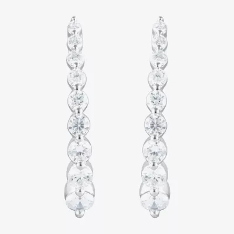 (F/Si2) Womens 1 CT. T.W. Lab Grown White Diamond 10K White Gold 21.6mm Hoop Earrings