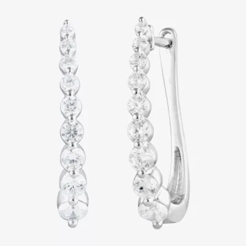 (F/Si2) Womens 1 CT. T.W. Lab Grown White Diamond 10K White Gold 21.6mm Hoop Earrings