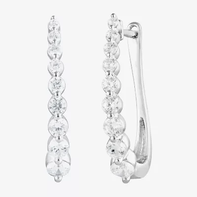 (F/Si2) Womens 1 CT. T.W. Lab Grown White Diamond 10K White Gold 21.6mm Hoop Earrings