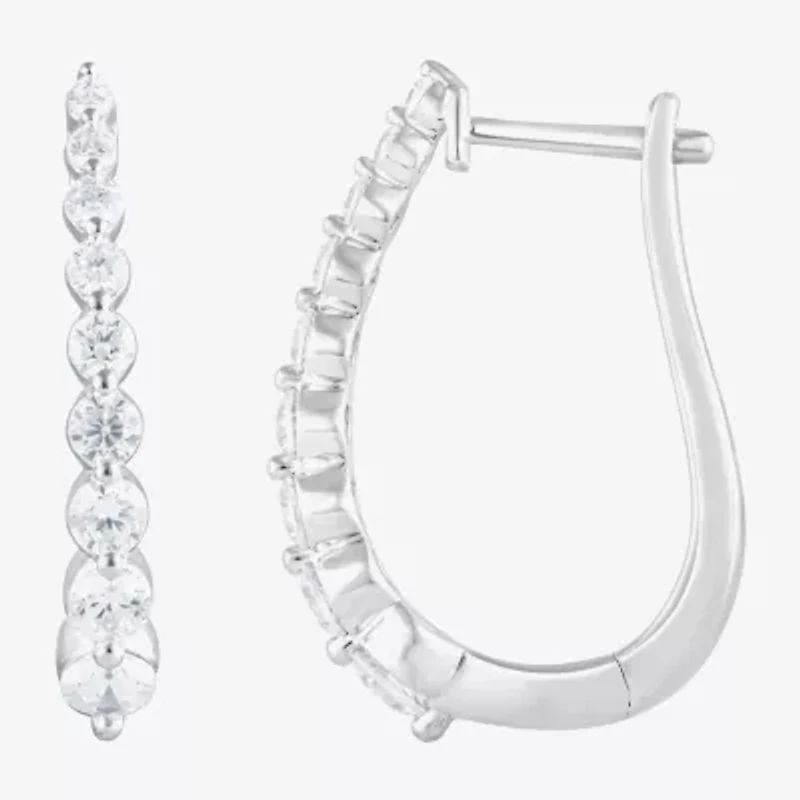 (F/Si2) Womens 1 CT. T.W. Lab Grown White Diamond 10K White Gold 21.6mm Hoop Earrings