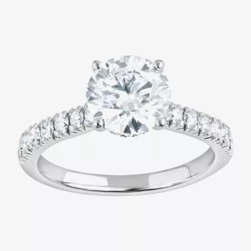 (H-I, Vs1-Vs2) Womens 2 CT. T.W. Lab Grown White Diamond 14K Gold Round Side Stone Engagement Ring