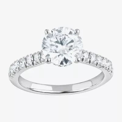 (H-I, Vs1-Vs2) Womens 2 CT. T.W. Lab Grown White Diamond 14K Gold Round Side Stone Engagement Ring