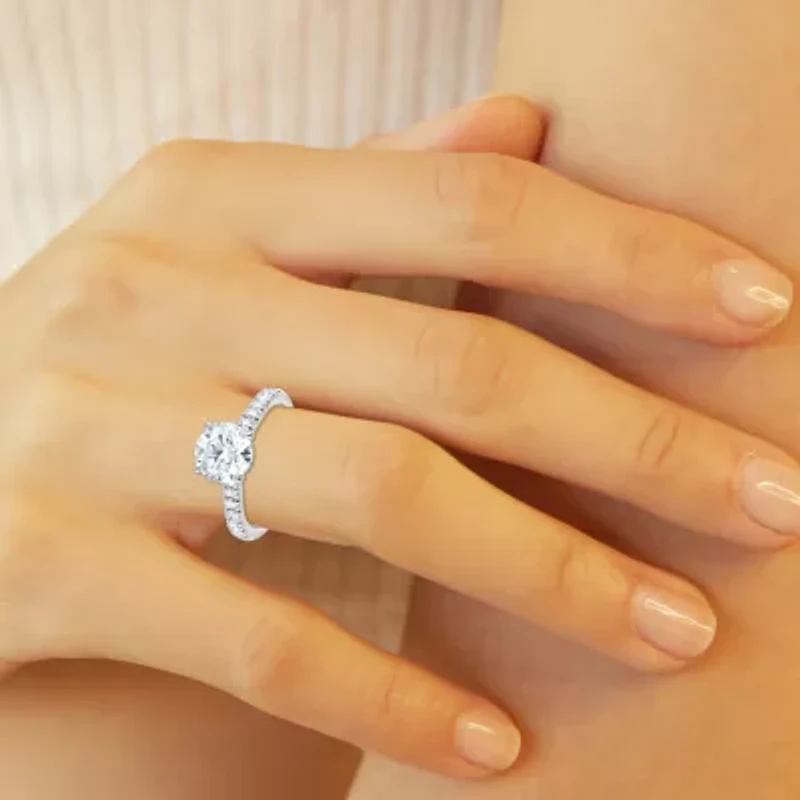 (H-I, Vs1-Vs2) Womens 2 CT. T.W. Lab Grown White Diamond 14K Gold Round Side Stone Engagement Ring