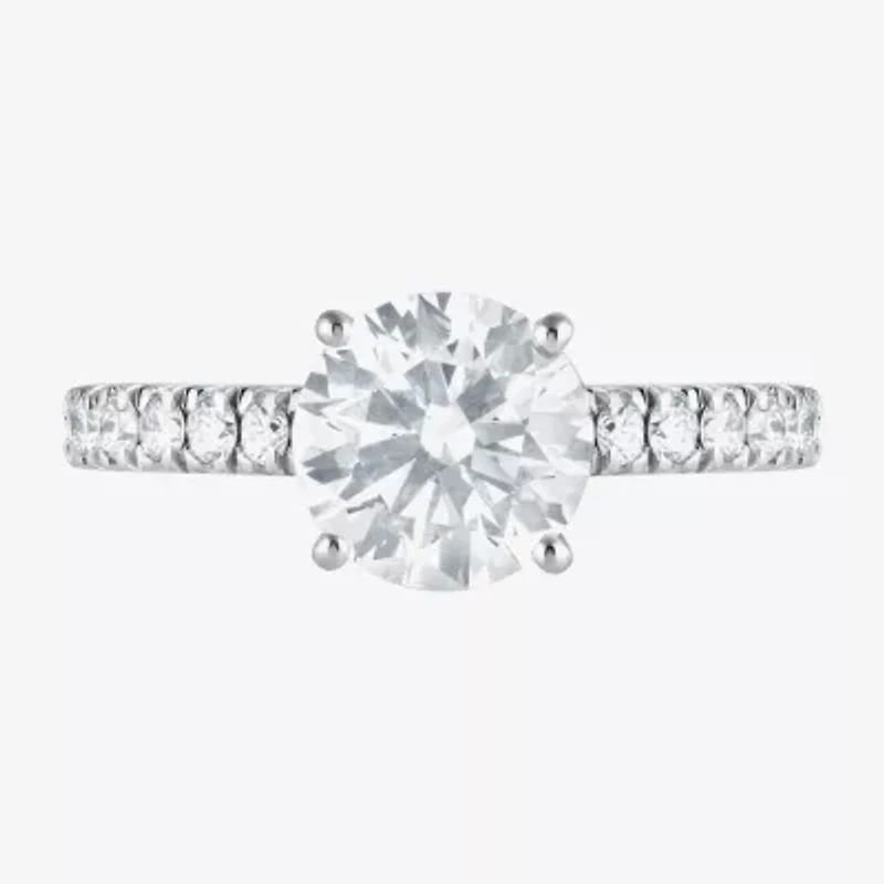 (H-I, Vs1-Vs2) Womens 2 CT. T.W. Lab Grown White Diamond 14K Gold Round Side Stone Engagement Ring