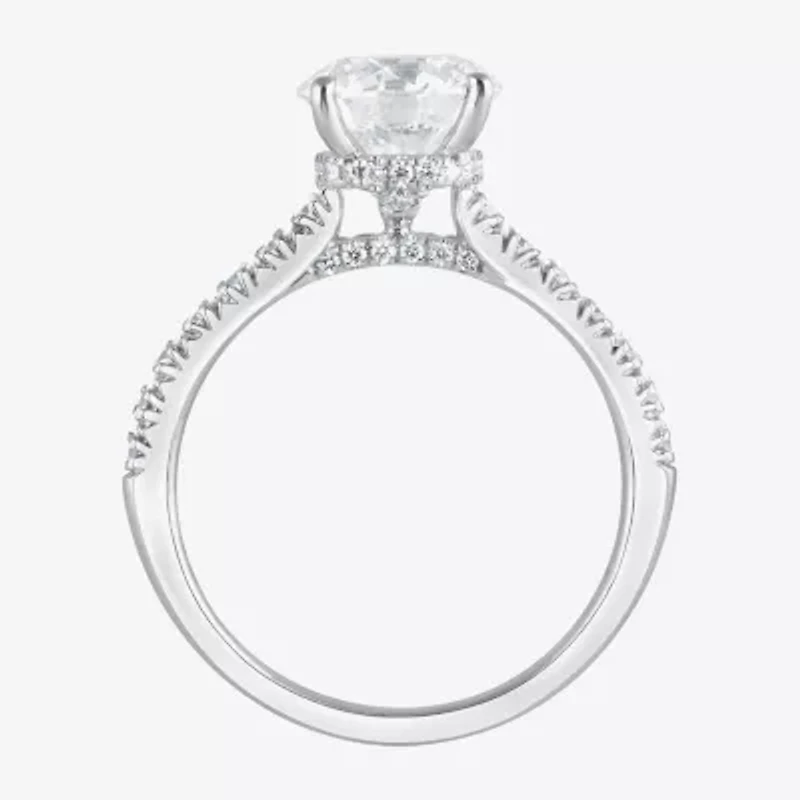 (H-I, Vs1-Vs2) Womens 2 CT. T.W. Lab Grown White Diamond 14K Gold Round Side Stone Engagement Ring