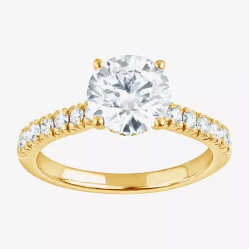 (G, Vs1-Vs2) Womens 2 CT. T.W. Lab Grown White Diamond 14K Gold Over Silver Round Side Stone Engagement Ring