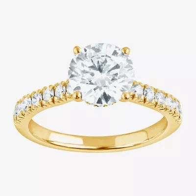 (G, Vs1-Vs2) Womens 2 CT. T.W. Lab Grown White Diamond 14K Gold Over Silver Round Side Stone Engagement Ring