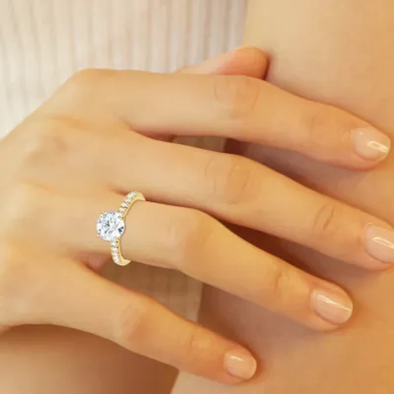 (G, Vs1-Vs2) Womens 2 CT. T.W. Lab Grown White Diamond 14K Gold Over Silver Round Side Stone Engagement Ring