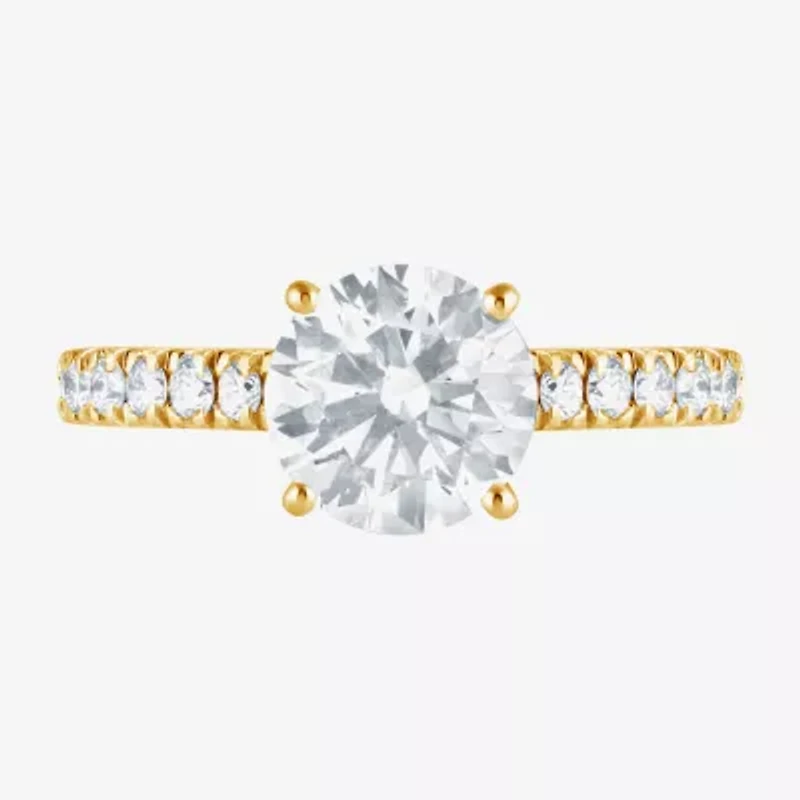 (G, Vs1-Vs2) Womens 2 CT. T.W. Lab Grown White Diamond 14K Gold Over Silver Round Side Stone Engagement Ring