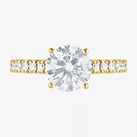 (G, Vs1-Vs2) Womens 2 CT. T.W. Lab Grown White Diamond 14K Gold Over Silver Round Side Stone Engagement Ring