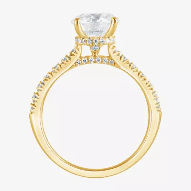(G, Vs1-Vs2) Womens 2 CT. T.W. Lab Grown White Diamond 14K Gold Over Silver Round Side Stone Engagement Ring
