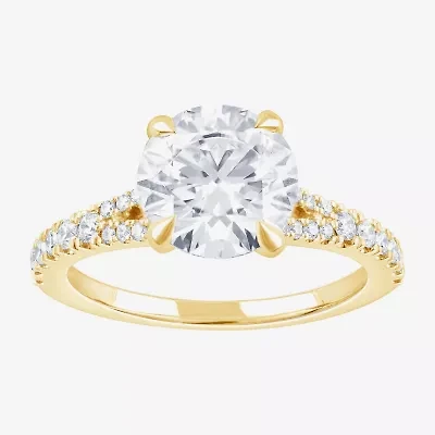 (F / Vs2) Womens 3 CT. T.W. Lab Grown White Diamond 14K Gold Round Side Stone Engagement Ring