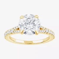 (F / Vs2) Womens 3 CT. T.W. Lab Grown White Diamond 14K Gold Round Side Stone Engagement Ring