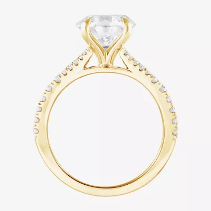 (F / Vs2) Womens 3 CT. T.W. Lab Grown White Diamond 14K Gold Round Side Stone Engagement Ring
