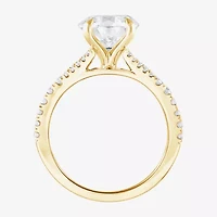 (F / Vs2) Womens 3 CT. T.W. Lab Grown White Diamond 14K Gold Round Side Stone Engagement Ring