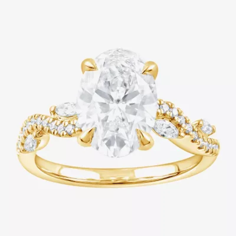 Signature By Modern Bride (F / Vs2) Womens 3 1/4 CT. T.W. Lab Grown White Diamond 14K Gold Oval Side Stone Engagement Ring