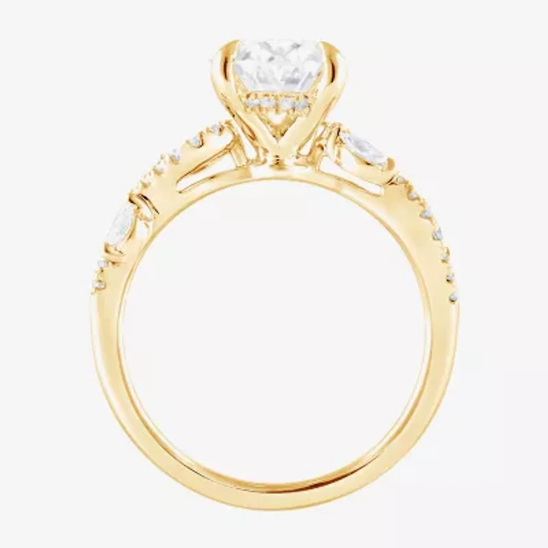 Signature By Modern Bride (F / Vs2) Womens 3 1/4 CT. T.W. Lab Grown White Diamond 14K Gold Oval Side Stone Engagement Ring