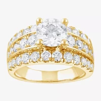 (F / Vs2) Womens 3 1/3 Ct. T.W. Lab Grown White Diamond 10K Gold Round Side Stone Engagement Ring