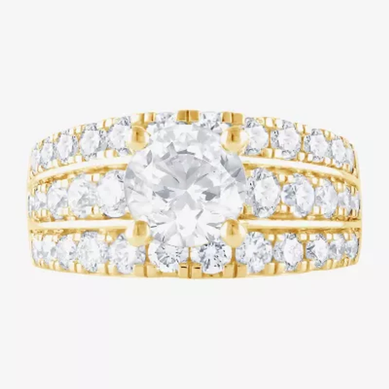 (F / Vs2) Womens 3 1/3 Ct. T.W. Lab Grown White Diamond 10K Gold Round Side Stone Engagement Ring