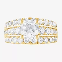 (F / Vs2) Womens 3 1/3 Ct. T.W. Lab Grown White Diamond 10K Gold Round Side Stone Engagement Ring