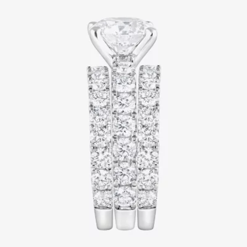 (F / Vs2) Womens 5 CT. T.W. Lab Grown White Diamond 14K Gold Round Side Stone Engagement Ring