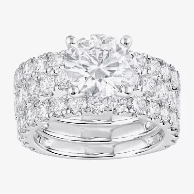 (F / Vs2) Womens 5 CT. T.W. Lab Grown White Diamond 14K Gold Round Side Stone Engagement Ring