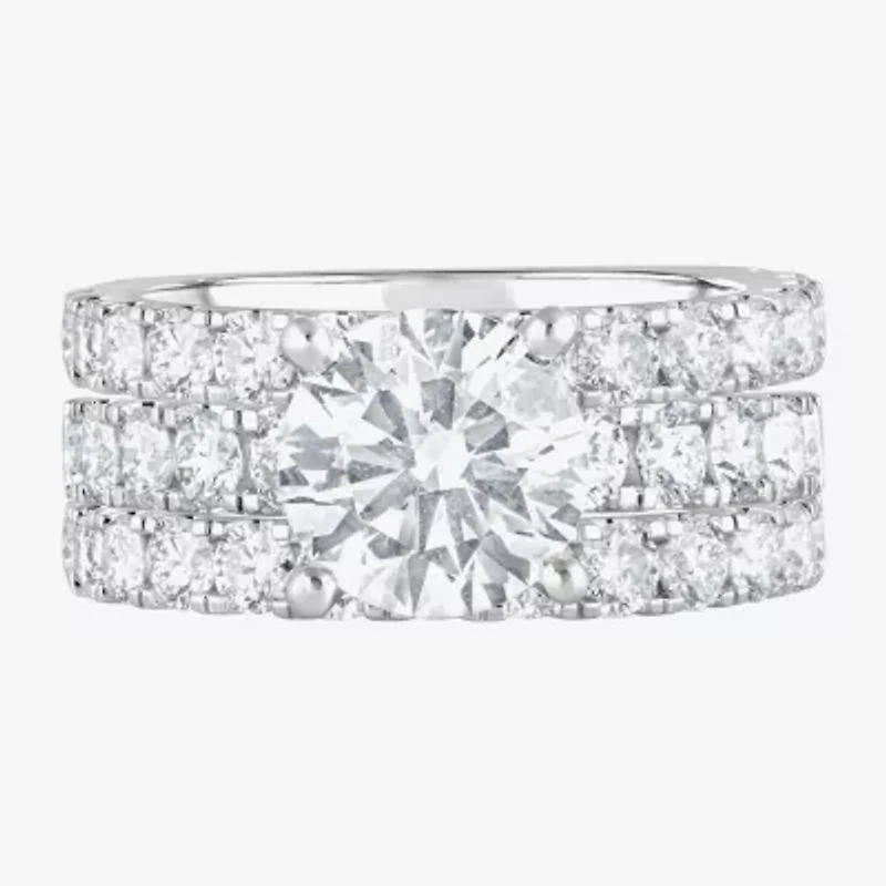 (F / Vs2) Womens 5 CT. T.W. Lab Grown White Diamond 14K Gold Round Side Stone Engagement Ring