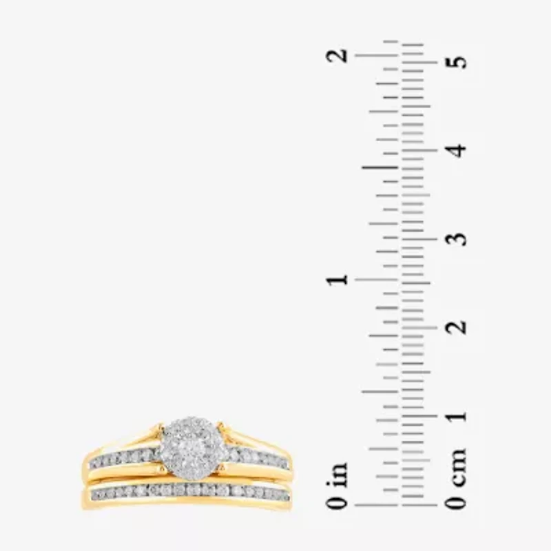 (I, I2) Womens 1/2 CT. T.W. Lab Grown White Diamond 14K Gold Over Silver Round Side Stone Halo Bridal Set