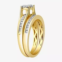 (I, I2) Womens 1/2 CT. T.W. Lab Grown White Diamond 14K Gold Over Silver Round Side Stone Halo Bridal Set