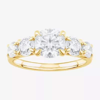 (F / Vs2) Womens 3 CT. T.W. Lab Grown White Diamond 14K Gold Round 5-Stone Engagement Ring