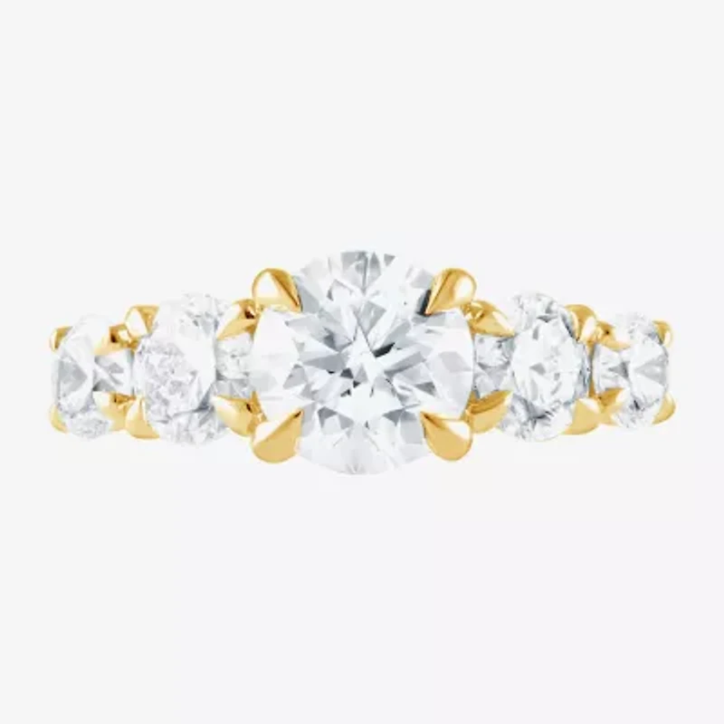 (F / Vs2) Womens 3 CT. T.W. Lab Grown White Diamond 14K Gold Round 5-Stone Engagement Ring