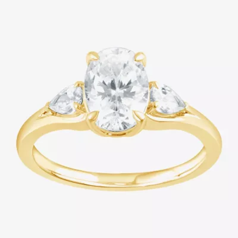 Love Lives Forever (F / Vs2) Womens 1 3/4 CT. T.W. Lab Grown White Diamond 10K Gold Oval 3-Stone Engagement Ring